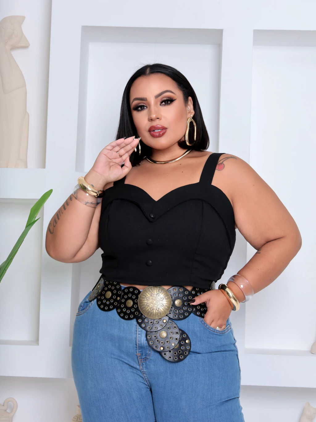 Cropped Tecido Linho Plus Size