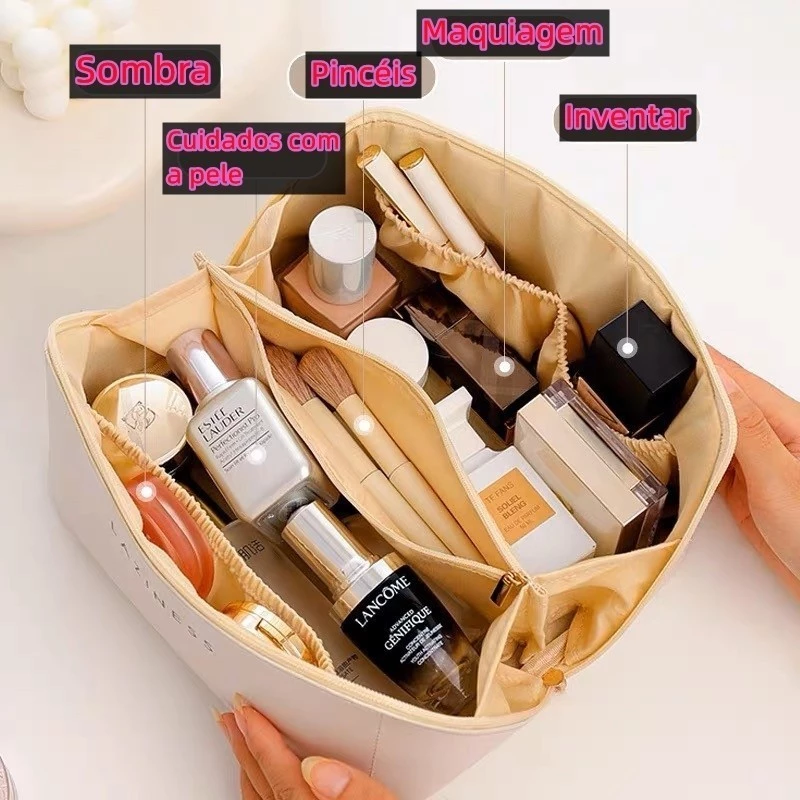Kit 2 Bolsa Necessaire Feminino Cosmético De Couro